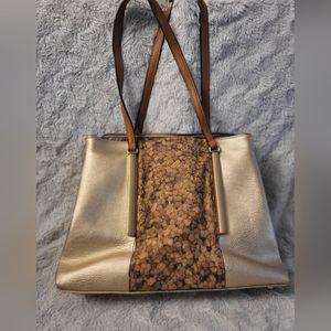 Sondra Roberts Gold Vegan Leather & Cork Tote
